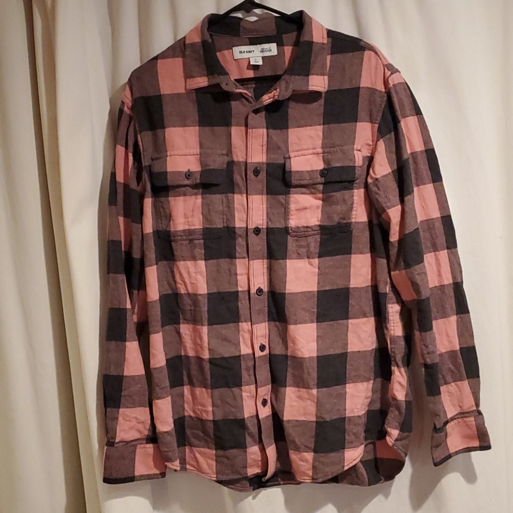Large Pink/Black Buffalo Plaid long sleeve flannel